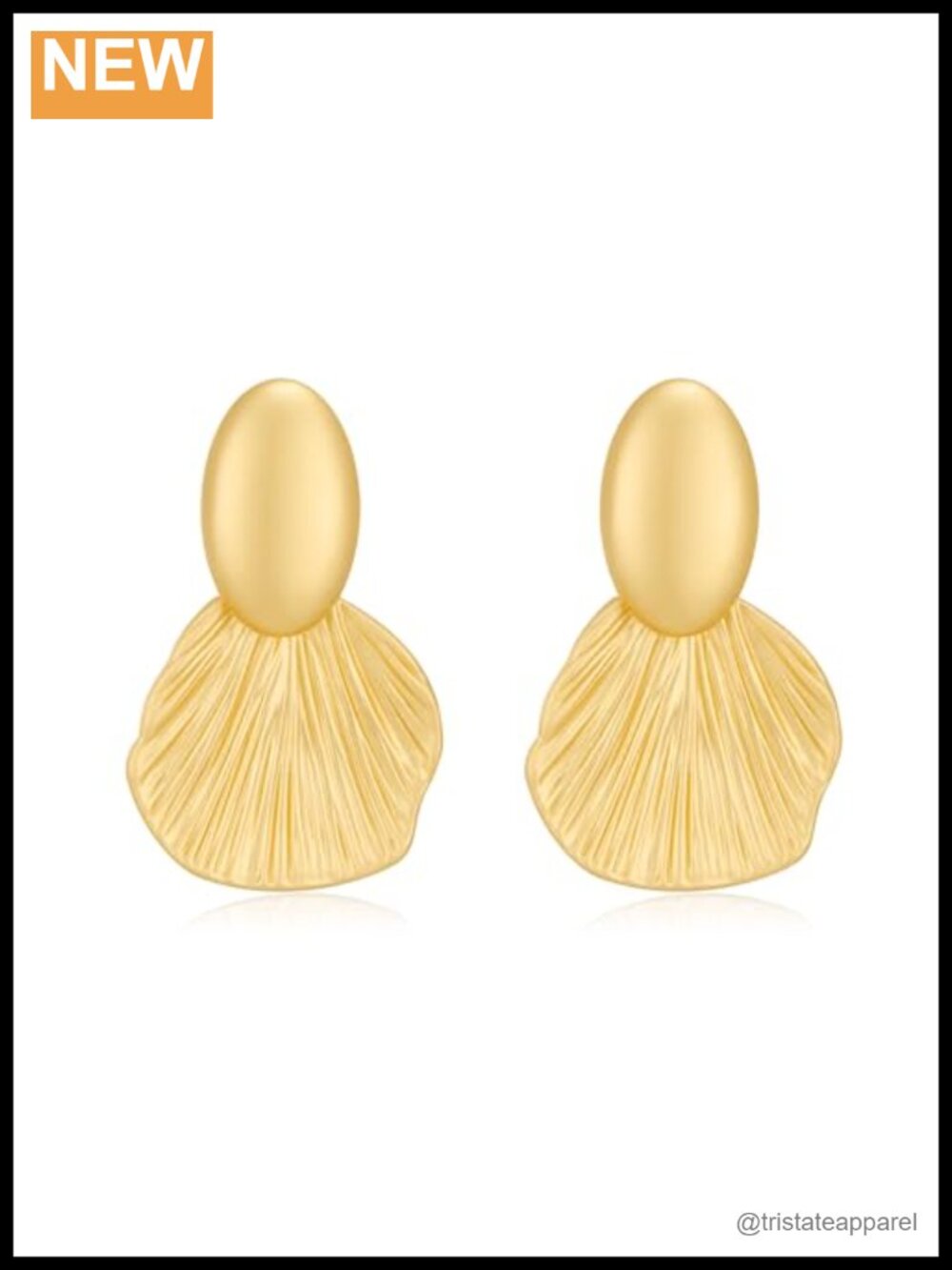 Gold Plated Dangle Earrings Chunky Fan Shell Statement Two-Tone